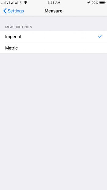 switch imerial metric measure iphone