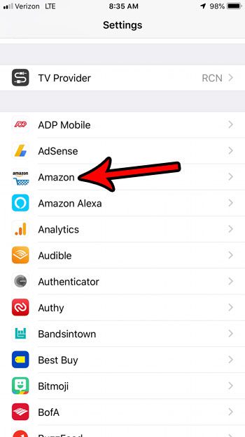 amazon iphone settings menu