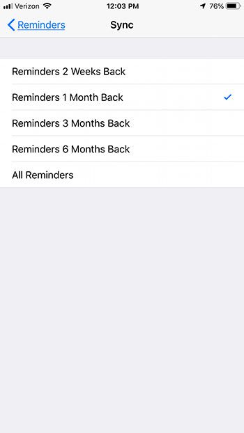 how to change iphone reminder sync duration
