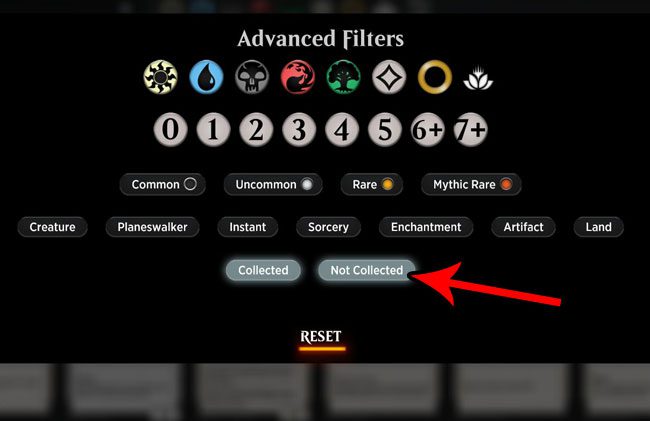 how to search for not collected cards mtg arena