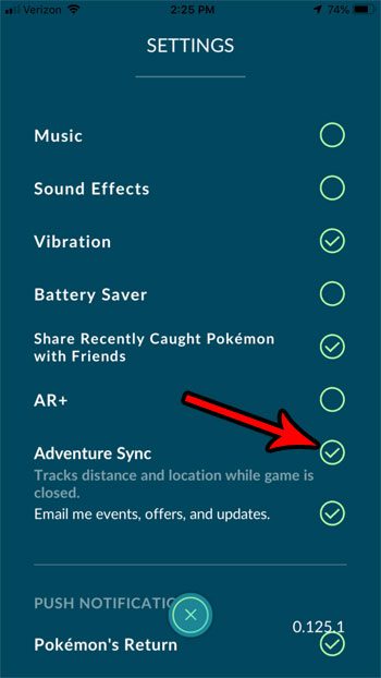 how to turn pokemon go adventure sync on or off