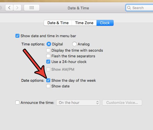 how to include day of the week in mac status bar