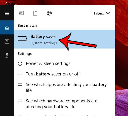 open the battery saver menu