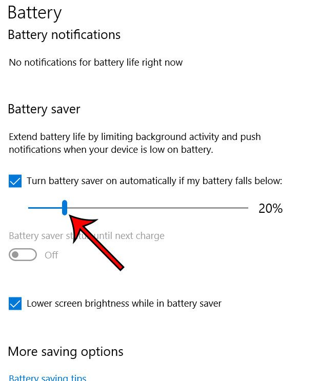 windows 100 battery saver threshold