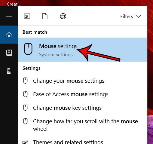 choose the mouse settings option