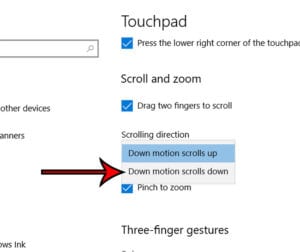 how to hange touchpad scrolling direction in windows 10