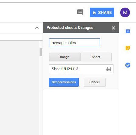 set permissions for range in google sheets