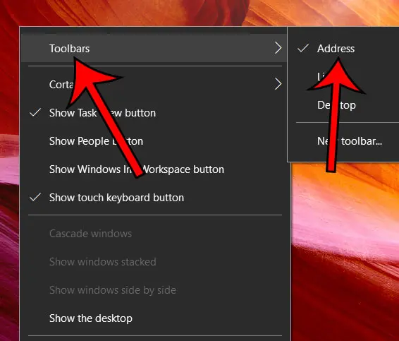 how to remove address toolbar in windows 10