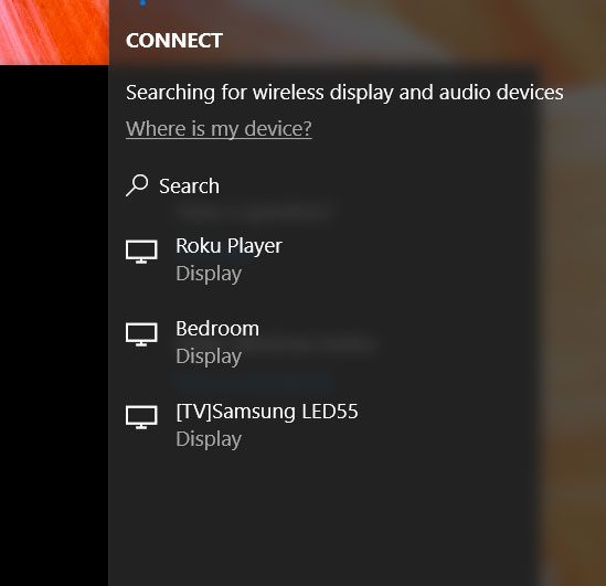 how to connect to a wireless display in windows 10
