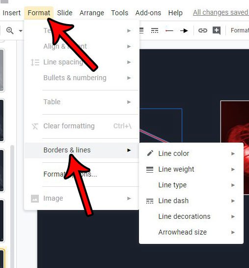 how to change color and size of google slides arrow