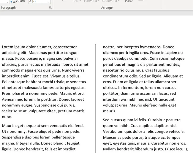 sample word document with column dividers