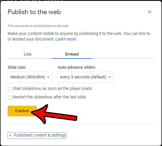 how to get embed code for google slides file