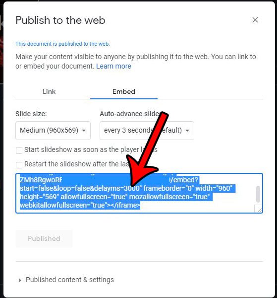 copy and paste google slides embed code