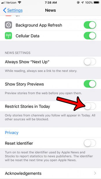 how to restrict stories in today in news app