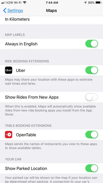 how to view permissions for iphone maps extensions