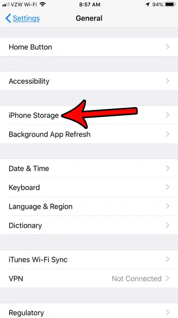 open iphone storage menu