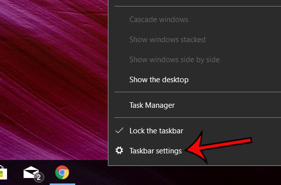 open taskbar settings menu