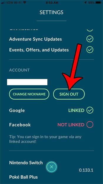 how to sign out of pokemon go