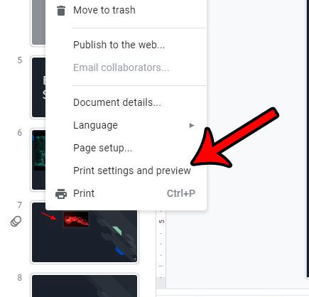 open print settings and preview menu