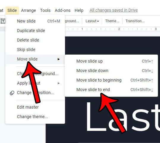 how to move slide to the end in google slides