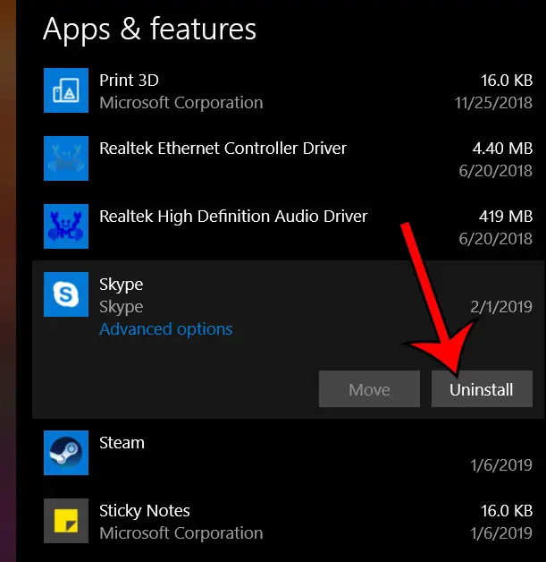 how to uninstall skype in windows 10