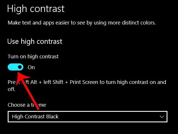 how to enable high contrast mode in windows 10