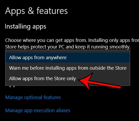 only allow apps from microsoft store in windows 10