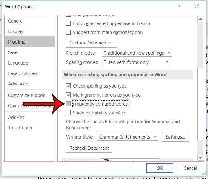 how to stop correcting frequently confused words in microsoft word