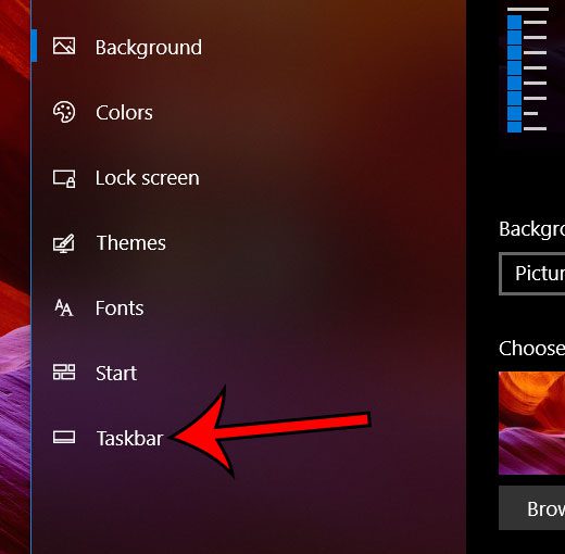 select the taskbar tab