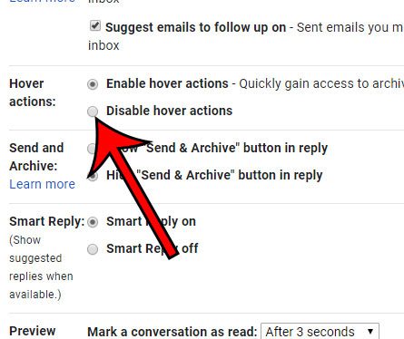 how to disable hover actions in gmail