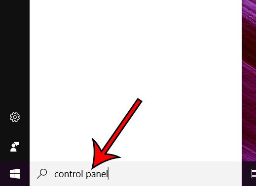 type control panel into the search field