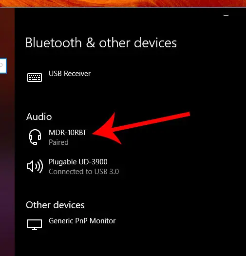 select the bluetooth device to remove