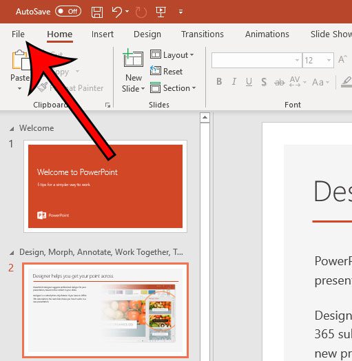 open powerpoint file menu