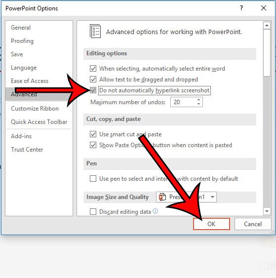how to stop powerpoint from automatically hyperlinking screenshots