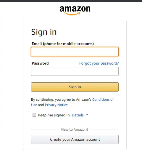 enter your amazon account credentials