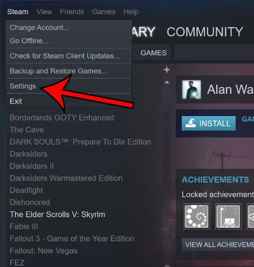 open steam settings