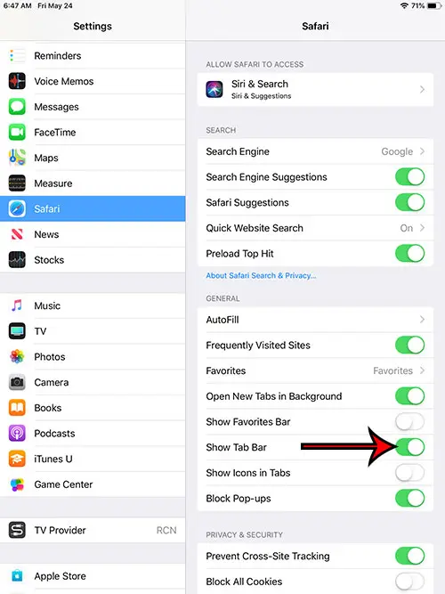 how to show tab bar in safari on ipad