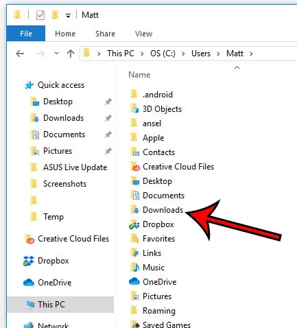 third option for opening downloads folder