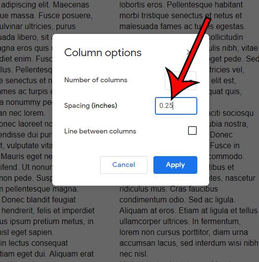 how to change column spacing in Google Docs