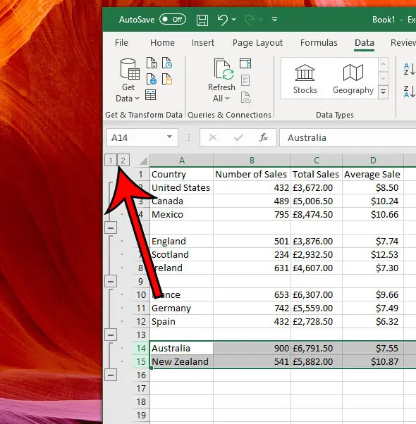 collapse or expand all groupings in excel