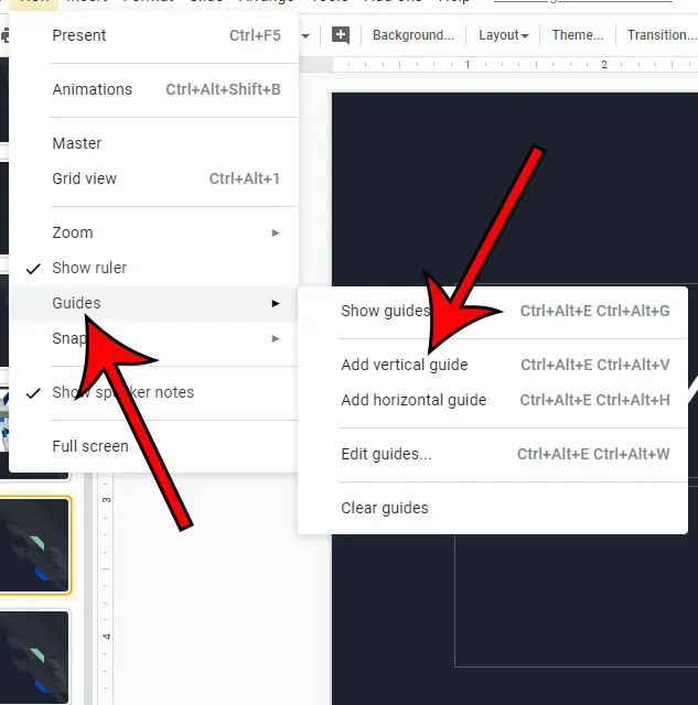 how to add a vertical guide in Google Slides