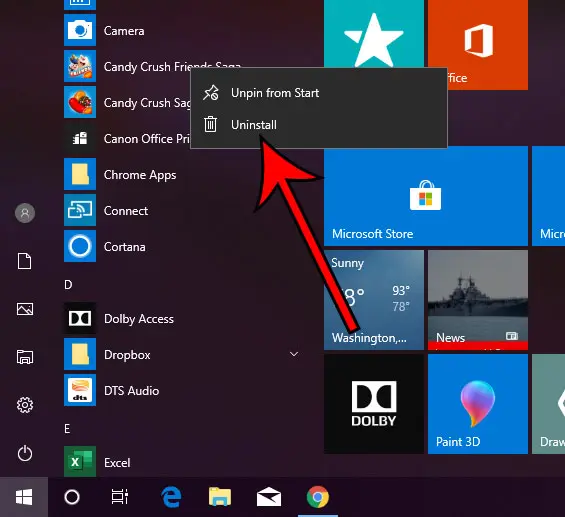 quick way to uninstall an app in Windows 10