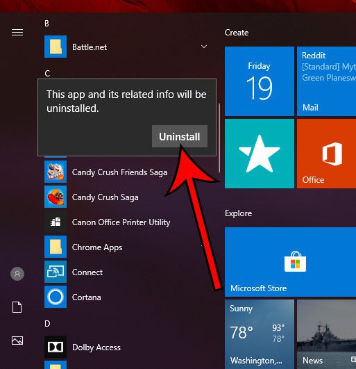 alternate method for uninstall app in Windows 10