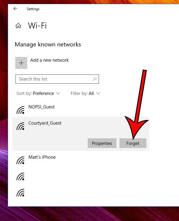 how to forget a known network in Windows 10