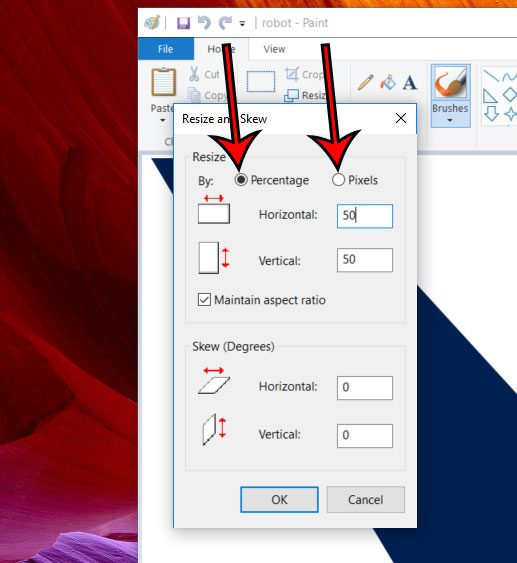 resize by percentage or pixels