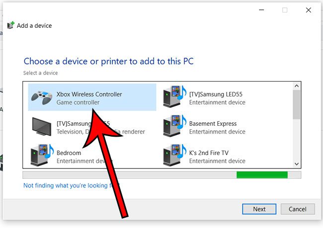 select the Xbox controller, then click Next