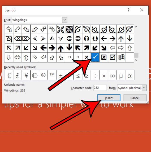 how to insert a check mark in Powerpoint