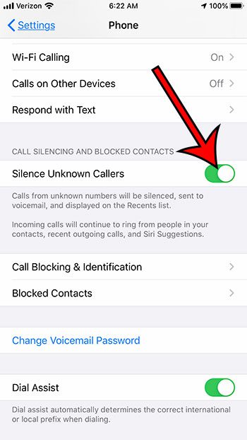 how to silence unknown callers on an iPhone 7 in iOS 13