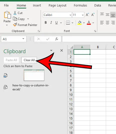 how to clear the clipboard in Microsoft Excel