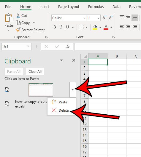 how to remove a single item from the Excel clipboard